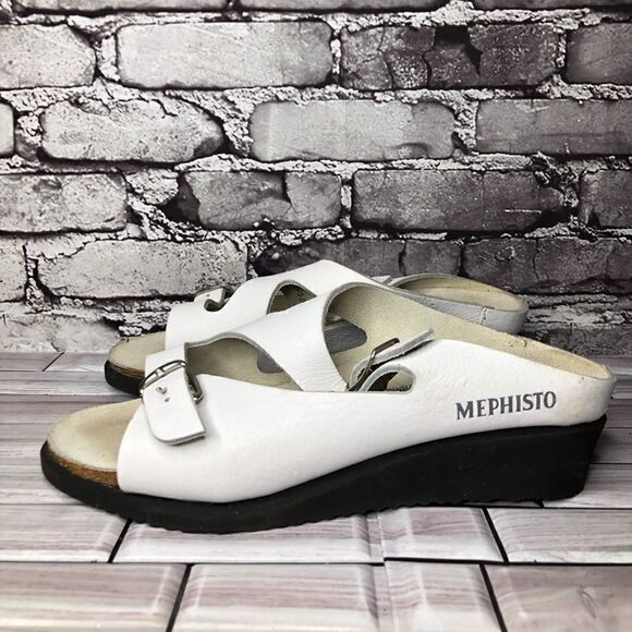 Mephisto White Genuine Leather Wedge Slides Strap Sandals Women’s Sz 42EU/11M US - Picture 11 of 16